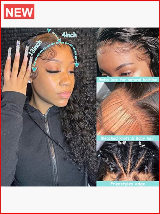Deep Wave Lace Front Wigs Human Hair 200% Density Pre Plucked Glueless Curly main image 5